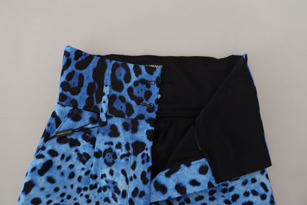 Dolce &amp; Gabbana Blue Leopard Print High Waist -housut