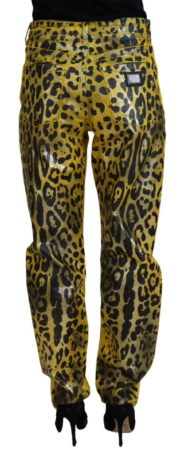 Dolce &amp; Gabbana Yellow Leopard Cotton Straight Denim Farkut