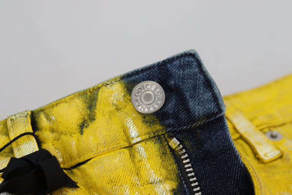 Dolce &amp; Gabbana Yellow Leopard Cotton Straight Denim Farkut