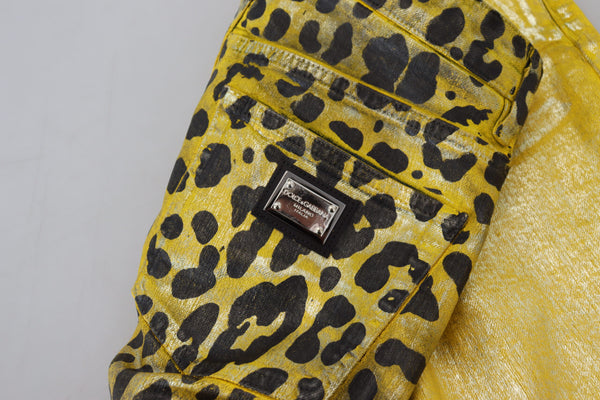 Dolce &amp; Gabbana Yellow Leopard Cotton Straight Denim Farkut