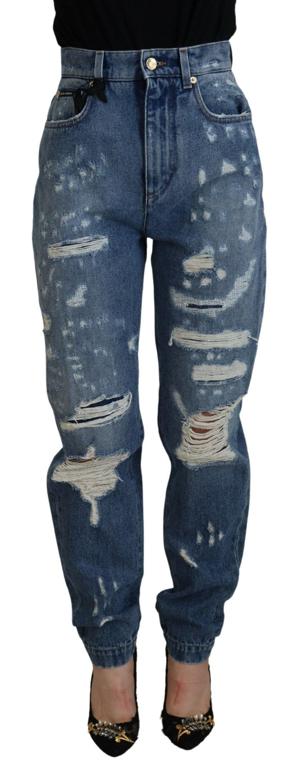 Dolce &amp; Gabbana Blue Tattered Skinny Denim Cotton Farkut