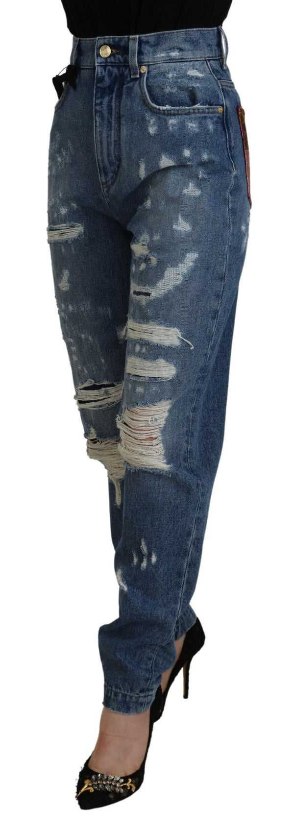 Dolce &amp; Gabbana Blue Tattered Skinny Denim Cotton Farkut