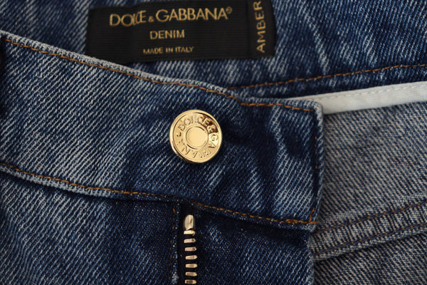 Dolce &amp; Gabbana Blue Tattered Skinny Denim Cotton Farkut