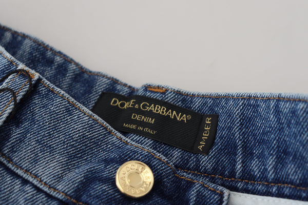 Dolce &amp; Gabbana Blue Tattered Skinny Denim Cotton Farkut