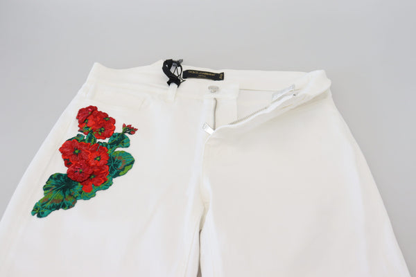 Dolce &amp; Gabbana White Floral Embroidery Skinny Denim Farkut