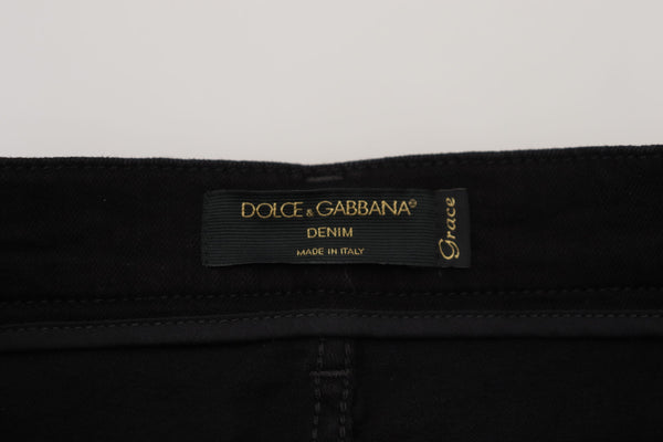 Dolce &amp; Gabbana mustat paljetoidut puuvillaiset Slim Fit farkut