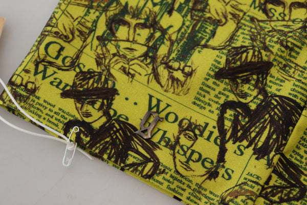 John Galliano Yellow Graphic Print Nylon Olkaimeton rajattu toppi