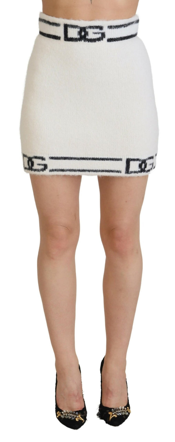 Dolce &amp; Gabbana Ivory DG Logo Print High Waist Minihame