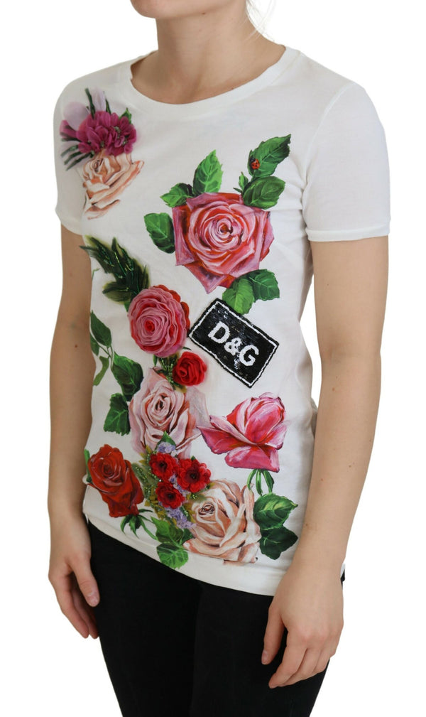 Dolce &amp; Gabbana White Rose DGLogo painatus lyhythihainen toppi