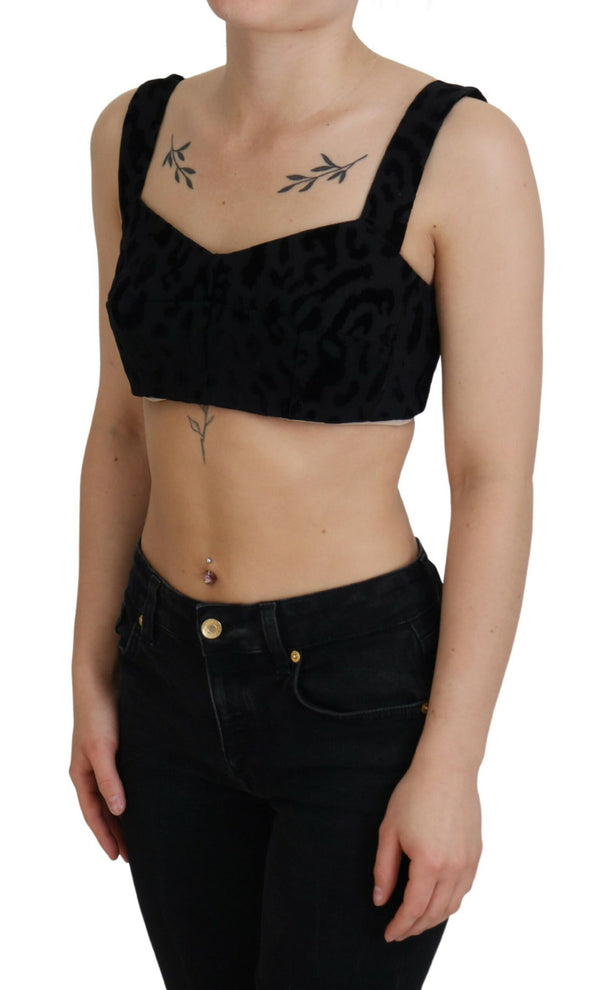 Dolce &amp; Gabbana Black Leopard Cropped Bustier Corset -rintaliivit