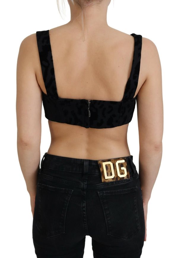 Dolce &amp; Gabbana Black Leopard Cropped Bustier Corset -rintaliivit