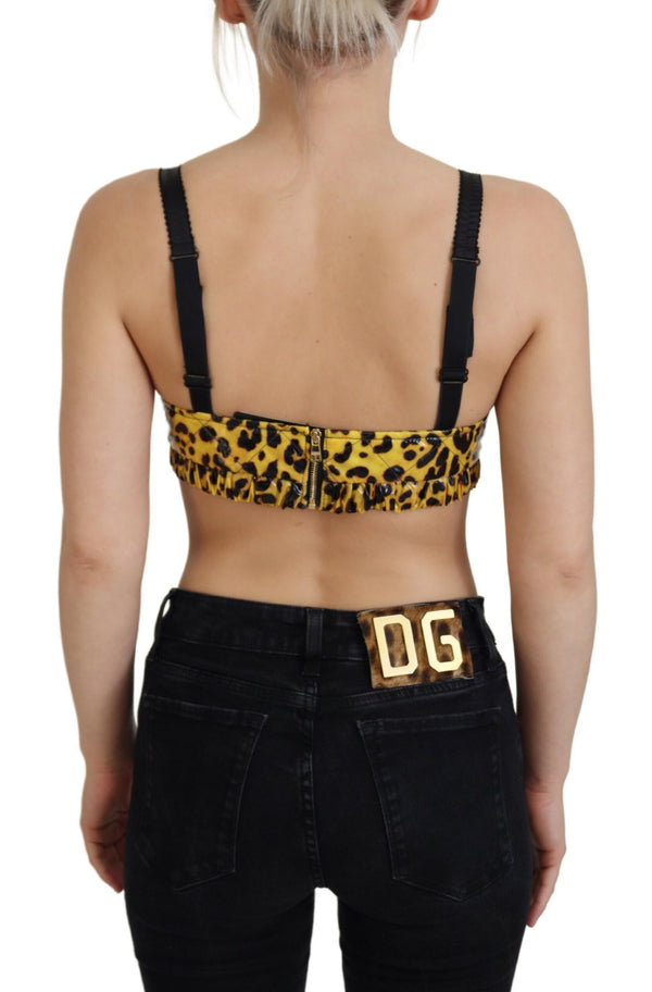 Dolce &amp; Gabbana Yellow Leopard Cropped Bustier Corset -rintaliivit