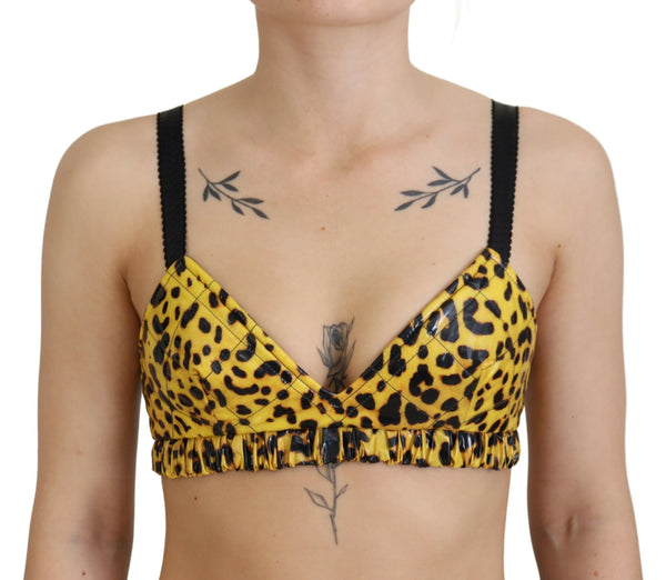 Dolce &amp; Gabbana Yellow Leopard Cropped Bustier Corset -rintaliivit