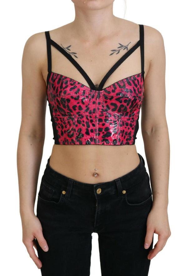 Dolce &amp; Gabbana Pink Leopard Print Cropped Bustier Corset Top