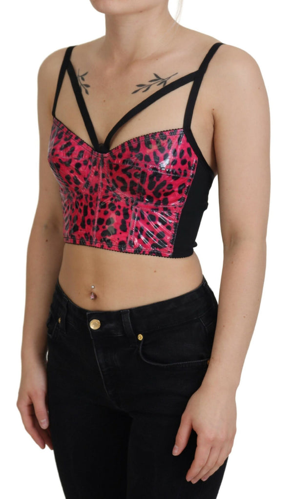 Dolce &amp; Gabbana Pink Leopard Print Cropped Bustier Corset Top