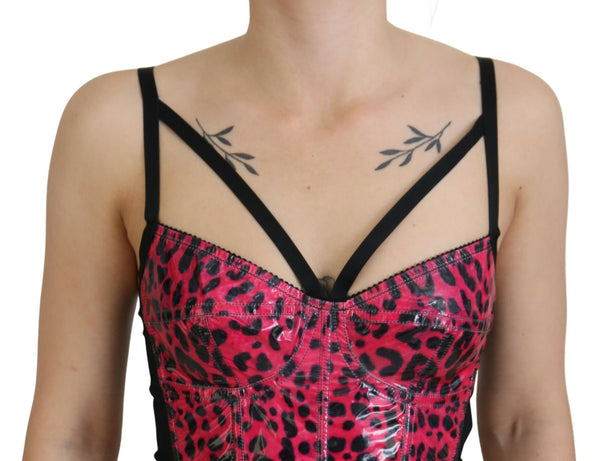 Dolce &amp; Gabbana Pink Leopard Print Cropped Bustier Corset Top