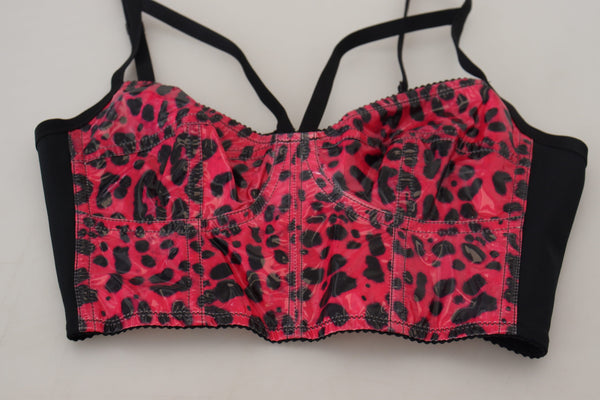 Dolce &amp; Gabbana Pink Leopard Print Cropped Bustier Corset Top