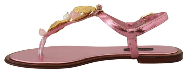 Dolce &amp; Gabbana Pink Ebellished Slides Flats Sandaalit Kengät