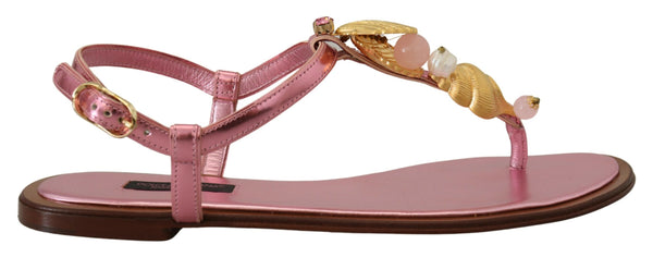 Dolce &amp; Gabbana Pink Ebellished Slides Flats Sandaalit Kengät