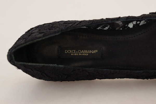 Dolce &amp; Gabbana Mustat Taormina Lace Crystals Flats -kengät