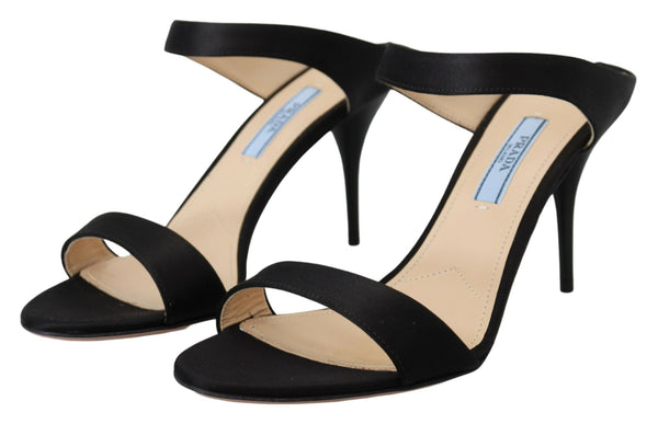 Prada Black Leather Sandals Stiletto Heels Open Toe -kengät