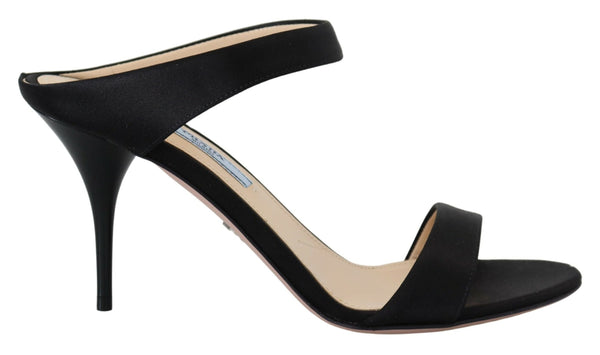 Prada Black Leather Sandals Stiletto Heels Open Toe -kengät