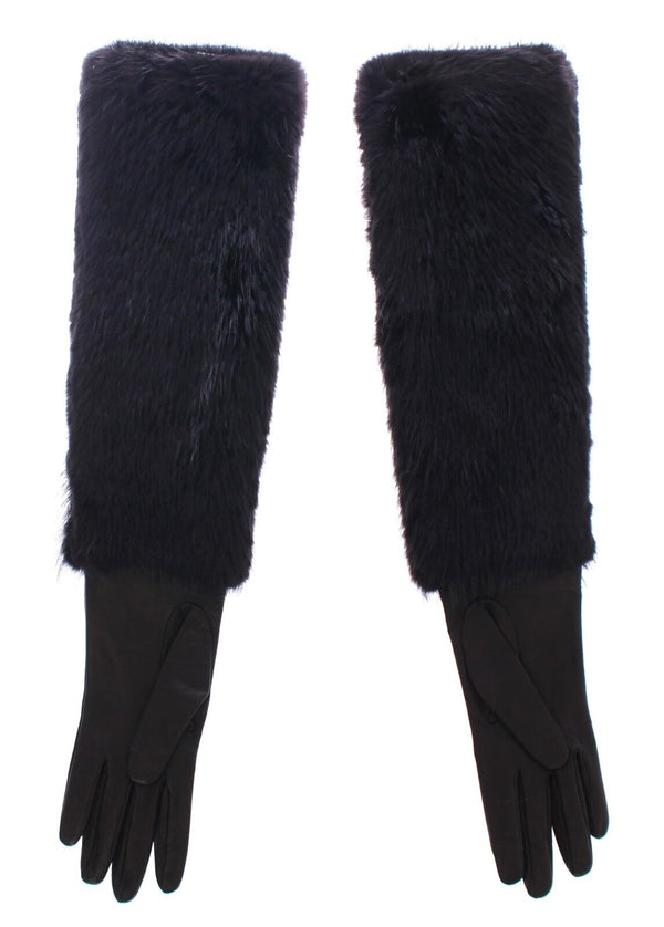 Dolce &amp; Gabbana Black Beaver Fur lampaannahkaiset kyynärpäähanskat