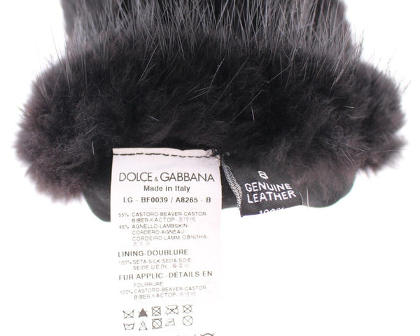 Dolce &amp; Gabbana Black Beaver Fur lampaannahkaiset kyynärpäähanskat