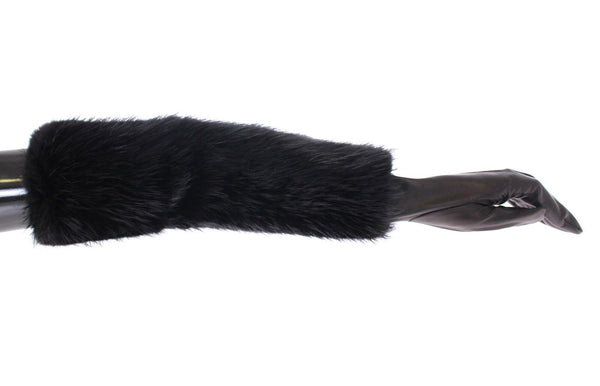 Dolce &amp; Gabbana Black Beaver Fur lampaannahkaiset kyynärpäähanskat