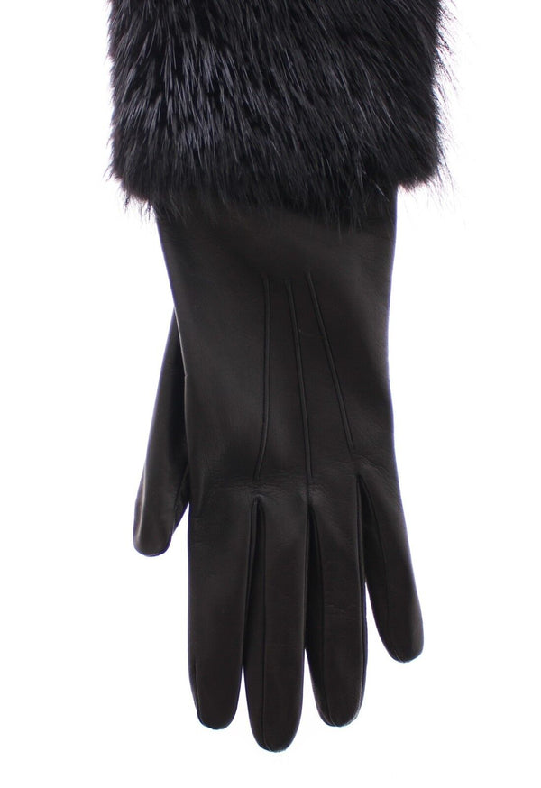 Dolce &amp; Gabbana Black Beaver Fur lampaannahkaiset kyynärpäähanskat