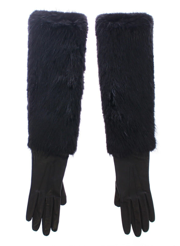 Dolce &amp; Gabbana Black Beaver Fur lampaannahkaiset kyynärpäähanskat