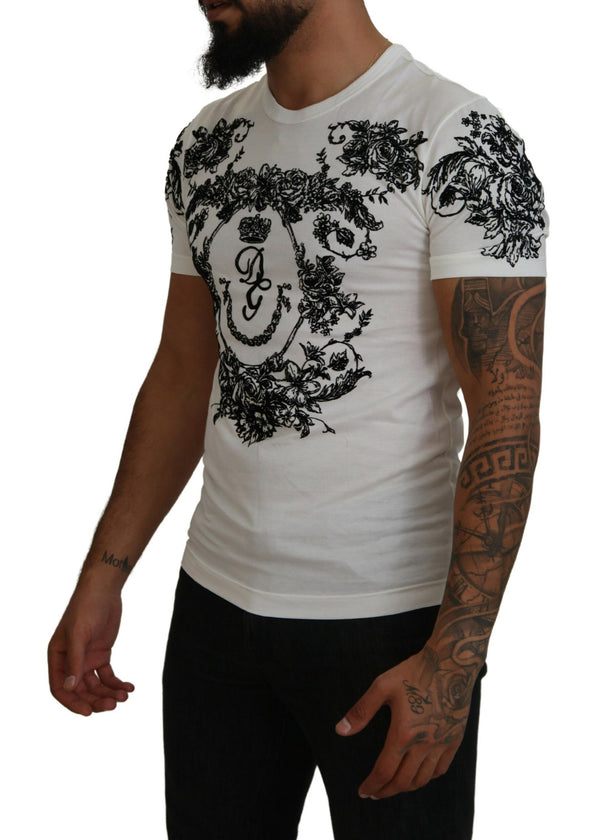 Dolce &amp; Gabbana White DG Crown Floral Crewneck Miesten T-paita