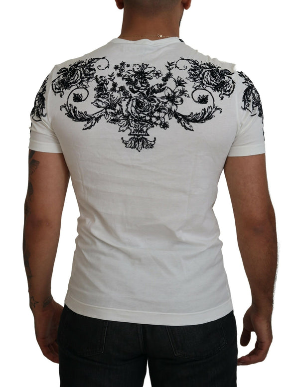 Dolce &amp; Gabbana White DG Crown Floral Crewneck Miesten T-paita