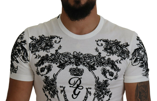 Dolce &amp; Gabbana White DG Crown Floral Crewneck Miesten T-paita