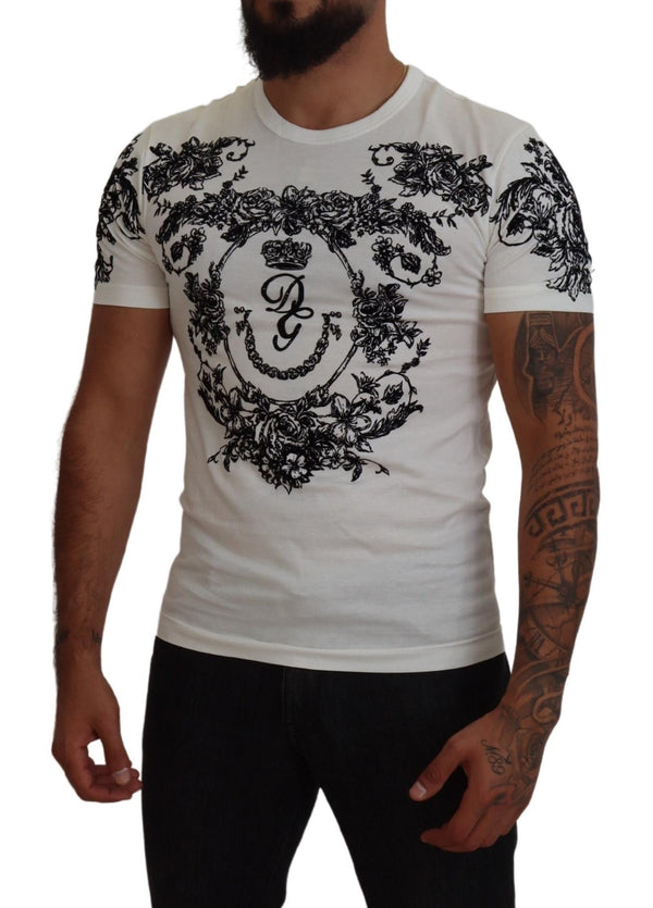 Dolce &amp; Gabbana White DG Crown Floral Crewneck Miesten T-paita