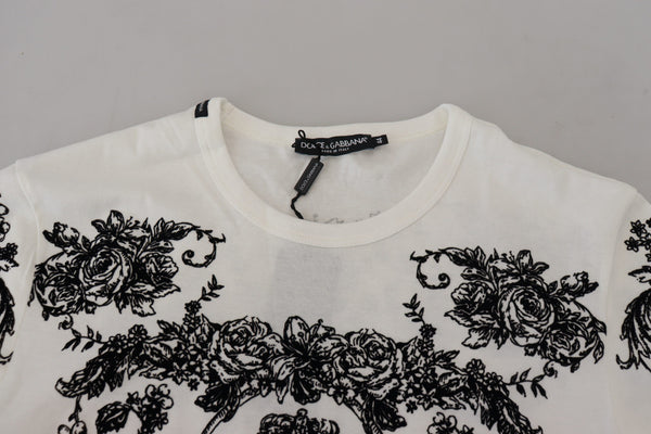 Dolce &amp; Gabbana White DG Crown Floral Crewneck Miesten T-paita