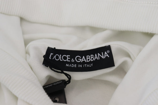 Dolce &amp; Gabbana Valkoinen puuvillainen hupullinen neulepusero logolla