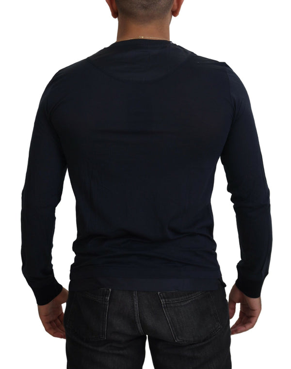 Dolce &amp; Gabbana Blue Cotton Button Crewneck villapaita