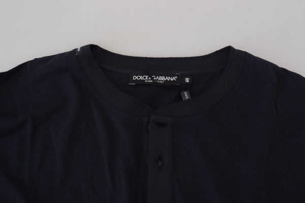 Dolce &amp; Gabbana Blue Cotton Button Crewneck villapaita