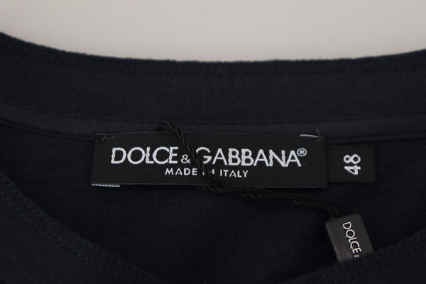 Dolce &amp; Gabbana Blue Cotton Button Crewneck villapaita