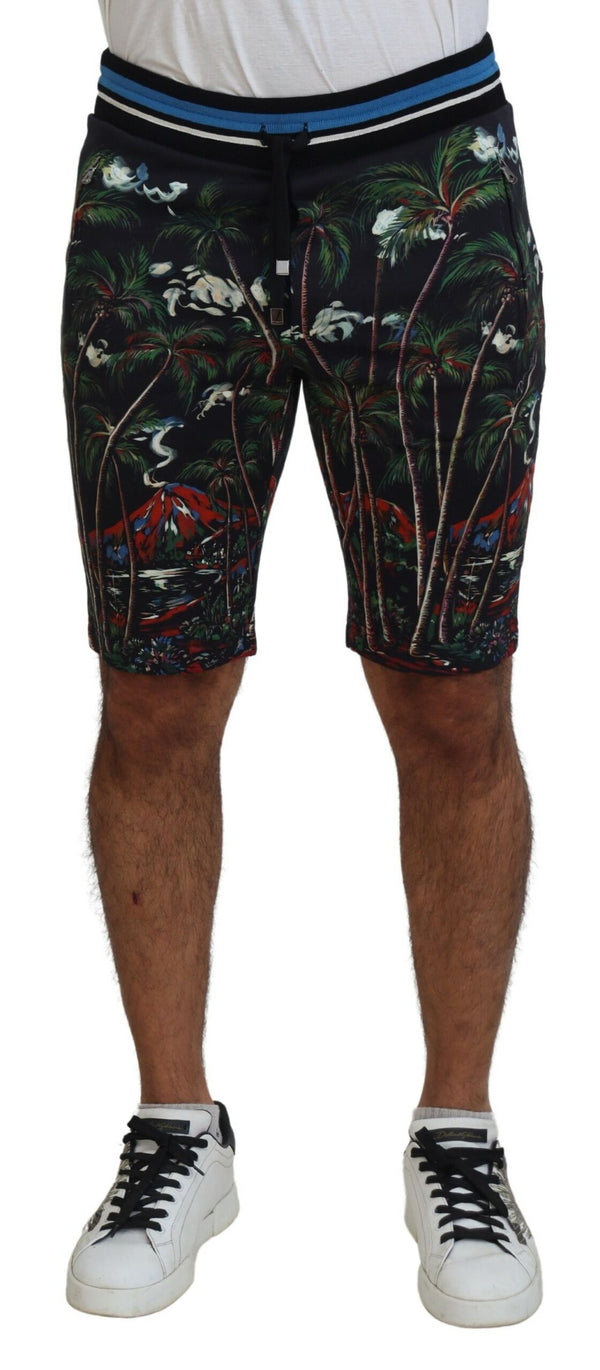 Dolce &amp; Gabbana Black Cotton Volcano Print -shortsit