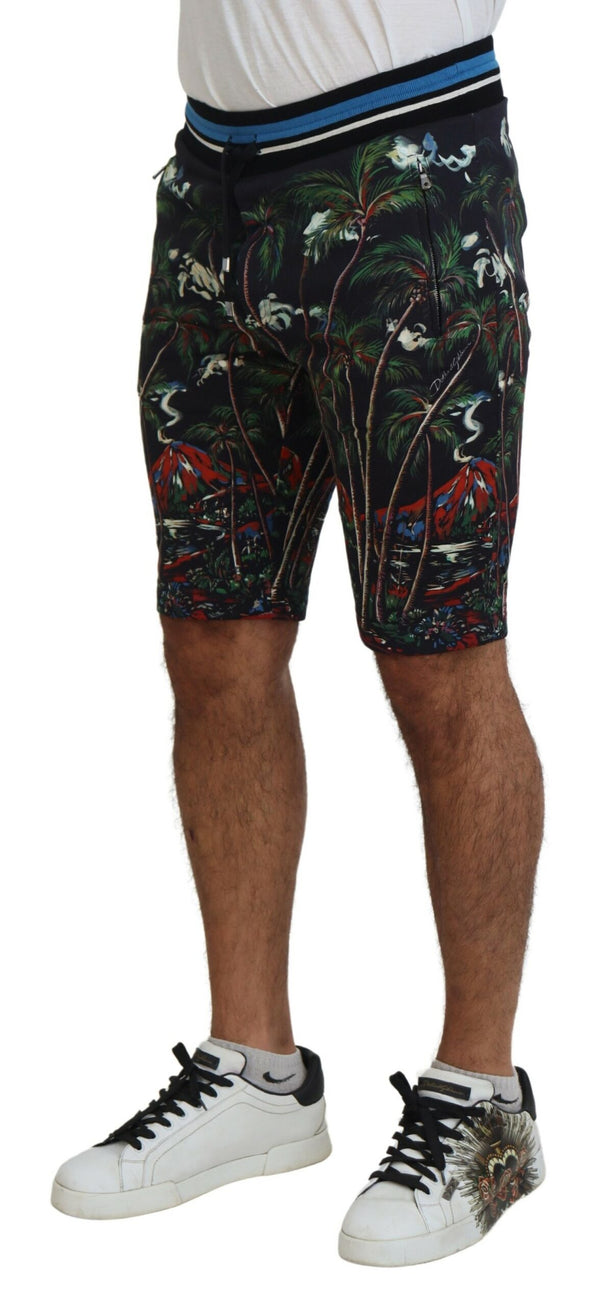 Dolce &amp; Gabbana Black Cotton Volcano Print -shortsit