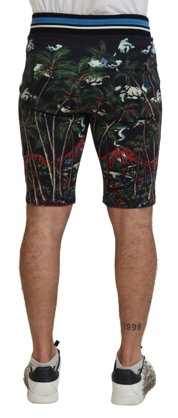 Dolce &amp; Gabbana Black Cotton Volcano Print -shortsit