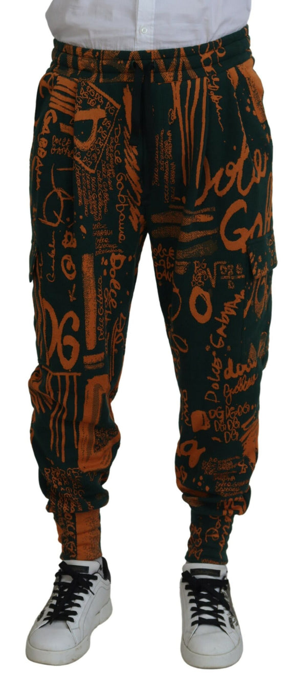 Dolce &amp; Gabbana Multicolor Logo Print Silk Cargo Jogger Pants