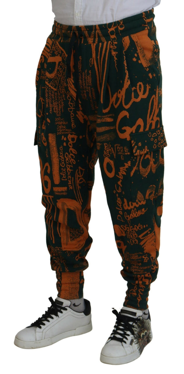 Dolce &amp; Gabbana Multicolor Logo Print Silk Cargo Jogger Pants