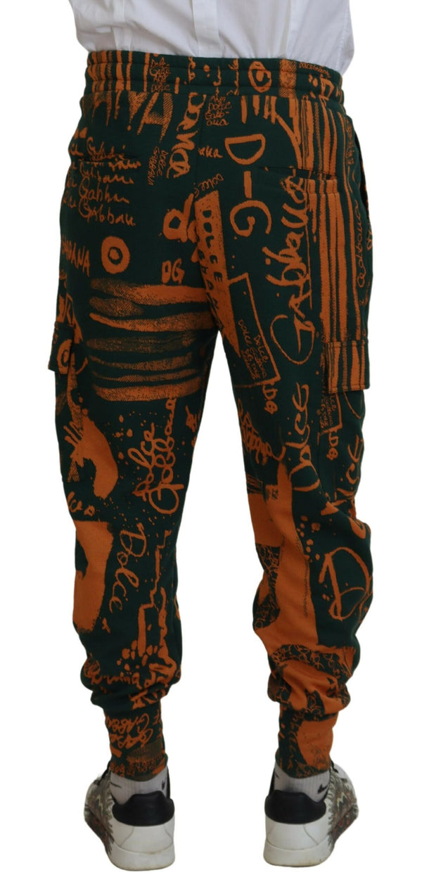 Dolce &amp; Gabbana Multicolor Logo Print Silk Cargo Jogger Pants