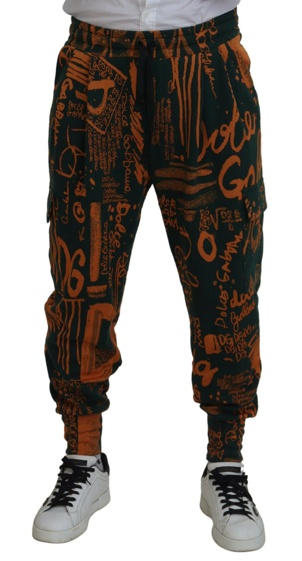 Dolce &amp; Gabbana Multicolor Logo Print Silk Cargo Jogger Pants