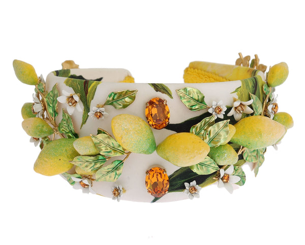 Dolce &amp; Gabbana Yellow Lemons Sicily Crystal Diadem Tiara -pääpanta