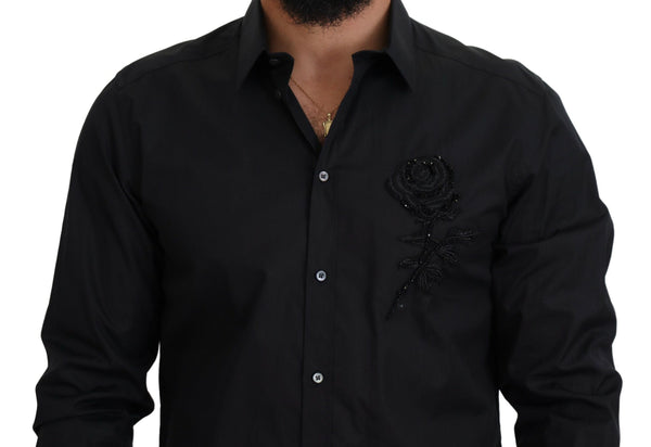 Dolce &amp; Gabbana Black Roses Slim Fit -puuvillapaita