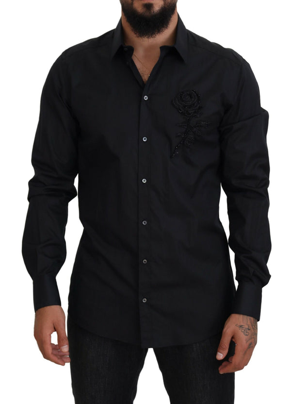 Dolce &amp; Gabbana Black Roses Slim Fit -puuvillapaita